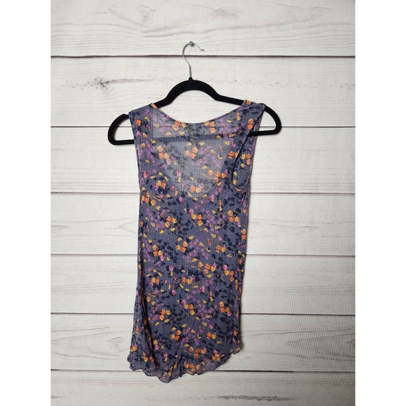 Free People Womens Blouse Multicolor Floral Sleeveless Drape Neck Textured S - Picture 2 of 6